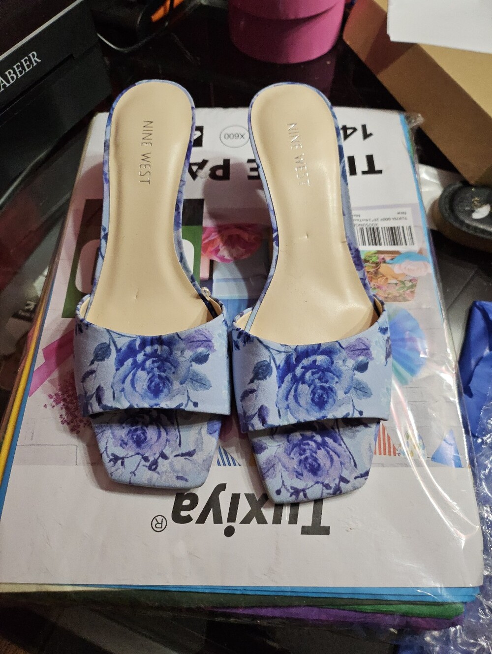 Nine West Light Blue Floral Slide Mules Size 9 New